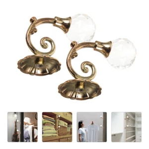 2x Large Metal Crystal Glass Curtain Holdback Wall Tie Back Hooks Hanger Holder - Picture 1 of 11