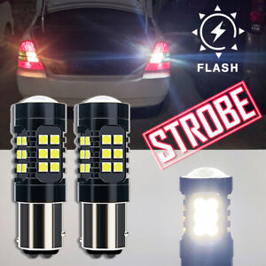 6000K White 1157 LED Strobe Flashing Blink Turn Signal Brake Reverse Light Bulbs
