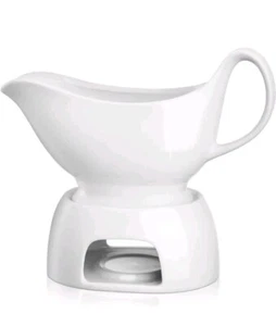 Gurygo 17oz Large White Ceramic Gravy Boat with Tray - Porcelain Gravy Boat - Picture 1 of 8