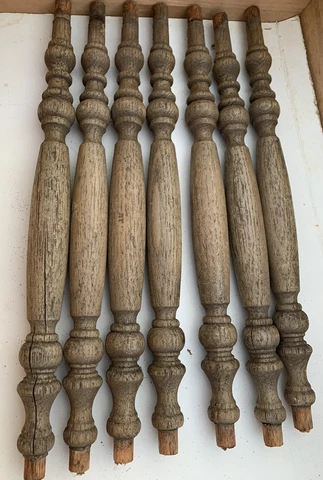 7 vtg Antique 13” Long Solid Oak Salvage Wood spindles gingerbread Crafter Cover