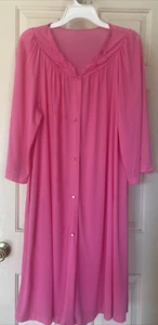 Shadowline Pink Nightgown Robe House Coat Embroidered Rose Lace XL Vtg Peignoir - Picture 1 of 7