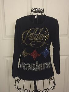 Pittsburgh Steelers Black Bedazzled T-Shirt Girls Sz Small
