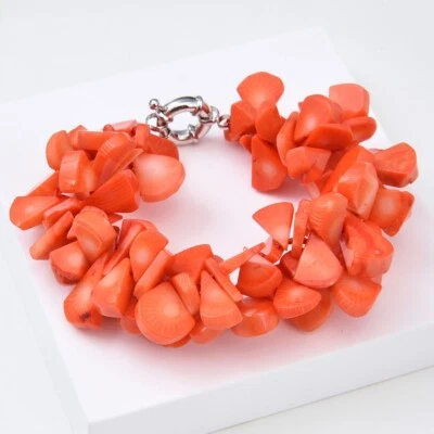 8" 2 Strands Red Orange Top-drilled Coral Bracelet For Women Fashion Jewelry - Image 1 of 4