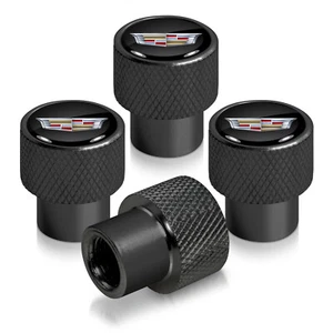 Cadillac Crest Logo in Black on Black Aluminum Tire Valve Stem Caps - Picture 1 of 5