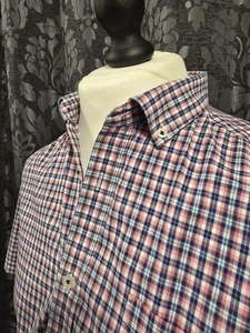 AUSTIN REED Men's Short Sleeved Shirt, Classic Fit, Pink/Blue Check, Size L - Picture 1 of 8