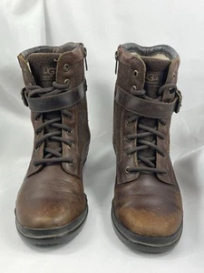 UGG Kelsey Chestnut Brown Leather Waterproof Boots Womens Size 6.5 Y2K School - Picture 1 of 23