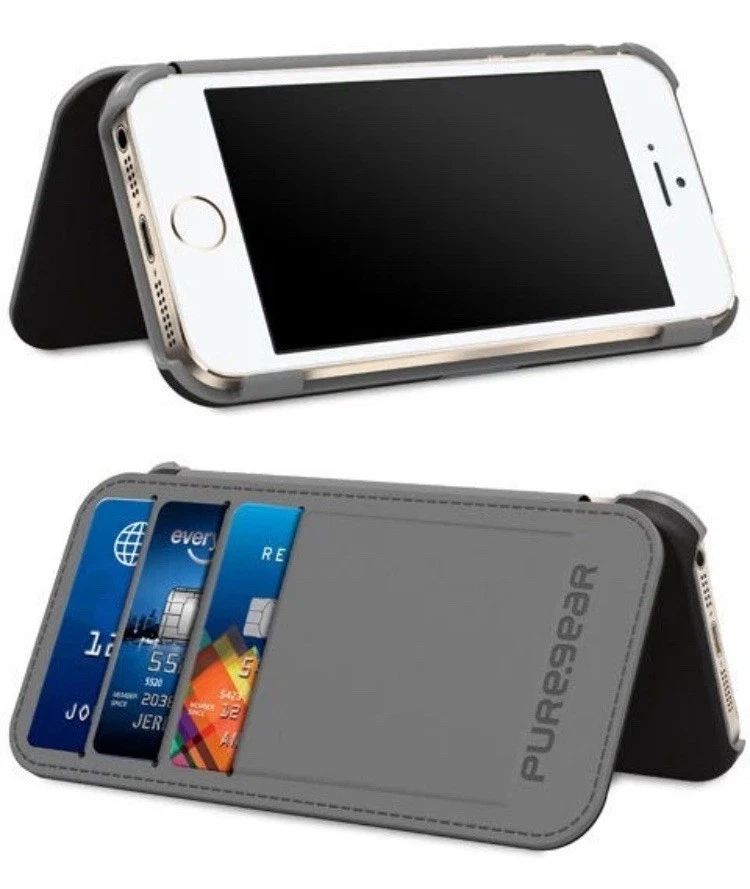 ¡NUEVO! FUNDA BILLETERA FOLIO NEGRA SOPORTE RANURA PARA TARJETA PARA iPHONE 5 5s SE (2016) NUEVA Foto 1 de 4