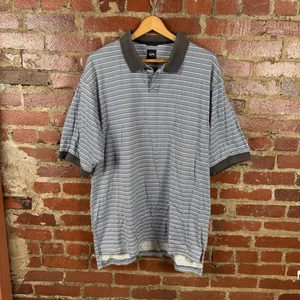 Vintage Nike Polo Shirt 2XL Blue Gray Patterned Tiger Woods Yin Yang Swoosh 90s - Picture 1 of 8