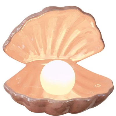 Ceramics Shell Pearl Light, LED Accent Shell Lamp Portable Pink Night Light D... - Immagine 1 di 4