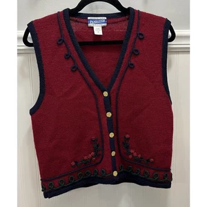 Pendleton Pullover Weste Burgund bestickt Knöpfe Medium Petite Vintage Damen - Bild 1 von 6
