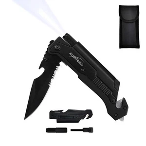7-in-1 Tactical Survival Knife - Glass Breaker, Seatbelt Cutter, Serrated Ste... - Picture 1 of 7