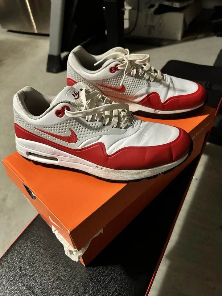 ! Nike Air Max 1 Golf Shoes Size 8.5 University Red & White Gray - Image 1 of 4