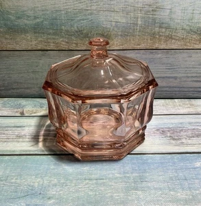 Pink Indiana Glass Candy Dish Octagon Covered 6" Vintage Depression Glass - Picture 1 of 8