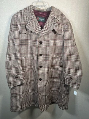 Vtg McGregor Men’s Plaid Overcoat Sz 44 Glen Check Wool Blend Belted Peacoat - Image 1 of 4