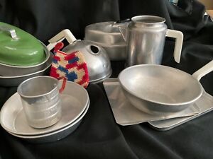 1950's Child's Kitchen Toys Aluminum Pans, Roaster,  cookie sheet, 12 pieces