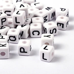 20 Letter Beads Alphabet Acrylic Assorted Lot BULK Wholesale White 10mm Large - Picture 1 of 2
