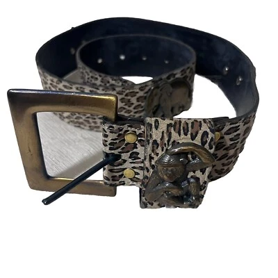 Cinturón Vintage Nan Lewis Latón Hebilla Safari Leopardo Elefante Mono África León Foto 1 de 4