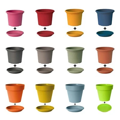 Blumentopf mit Untersetzer in rund 2 Formen 13 Farben und 12 Größen zur Wahl - Bild 1 von 4