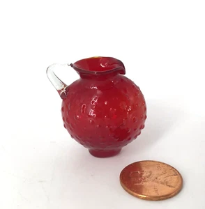 Vintage Ruby red Glass Hand Blown Hobnail Miniature Pitcher 1.5” - Picture 1 of 7