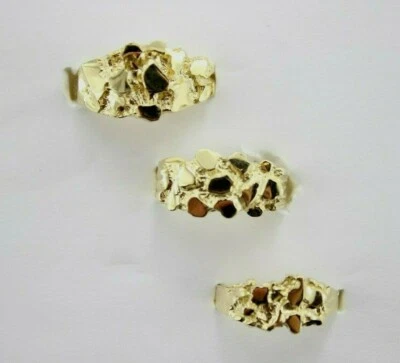 Anillo pepita de oro amarillo macizo real de 10k para hombre pequeño mediano grande todas las tallas 6-13 Foto 1 de 4