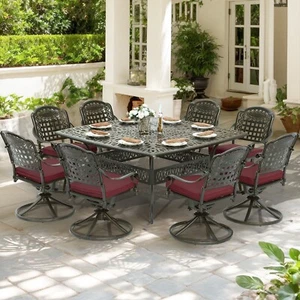 9 Piece Outdoor Patio Dining Set Cast Aluminum Furniture Table and Swivel Chairs - Picture 1 of 72
