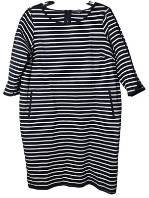 Vestido Lands End Feminino Listrado Azul Marinho Manga 3/4 Plus Size 20W Bolsos Náuticos - Imagem 1 de 4