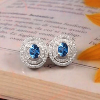 Makellos Fein Bläulich Aquamarin 925 Sterlingsilber Edelstein Ohrringe Geschenke - Bild 1 von 3