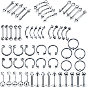 40/60PCS Piercing Kit 316L Steel Nose Septum Rings Belly Tongue Lip Stud 14G 16G - Picture 1 of 14