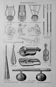 1898 Antica Litograf:STRUMENTI MUSICALI- MUSIKINSTRUMENTE Tav I II III TIPOLOGIA - Imagen 1 de 3