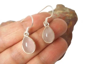 Teardrop  Pink ROSE QUARTZ   Sterling  Silver  925 Gemstone  Earrings - Picture 1 of 5