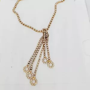 Vintage Art Deco Gold Rhinestone Waterfall Necklace Flapper Gold Tone Infiniti - Picture 1 of 5