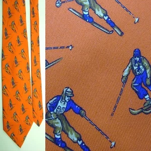 POLO RALPH LAUREN DK TANGERINE ORANGE CROSS COUNTRY SKIING SILK NECKTIE NECK TIE - Picture 1 of 1
