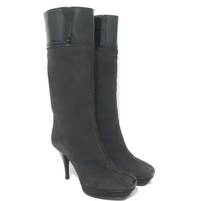 Yves Saint Laurent Tribute Platform Boots Gray Suede & Black Patent Size 38.5 - Image 1 of 4