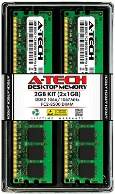 A-Tech 2GB 2x 1GB PC2-8500 Desktop DDR2 1066 MHz DIMM 240-Pin Non-ECC Memory RAM - Image 1 of 3