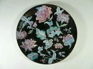 Decorative Handpainted Chinese Plate Black with Gold & Flowers 10¼" - Picture 1 of 5