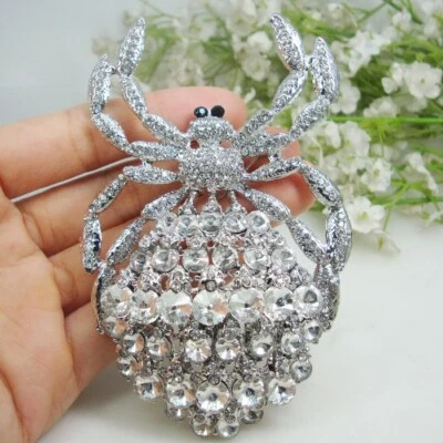 万圣节蜘蛛动物大号吊坠胸针透明水钻水晶礼物 — 第 1/4 张图片