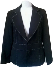 Evie black long sleeve jacket with collar lined with white stitching Size 14 - Picture 1 of 7