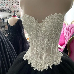 Gothic Perlen Korsett Brautkleider Trägerlos Schnürung Rücken Perlen Brautkleider - Bild 1 von 9