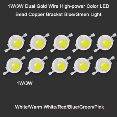 1W/3W Dual Gold Wire High-power Color LED Bead Copper Bracket Blue/Green Light - Image 1 of 4