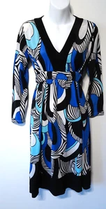 Roberta Frayman Women's Jersey V Neck 3/4 Sleeve Print Dress Sz S - Picture 1 of 6