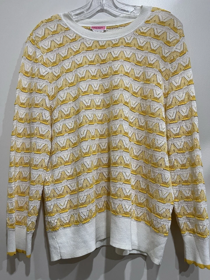 Kate Spade White & Yellow Classic Pointelle Sweater Size XL Retails NWOT $287.00 - Image 1 of 4
