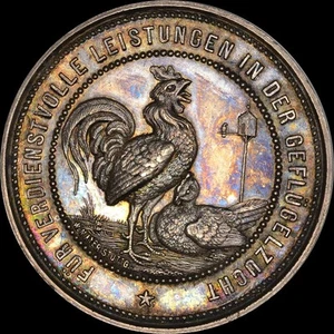 "HAHN" DEUTSCHLAND 1880 SILBERMEDAILLE "FINEST & ONLY" @ NGC & PCGS MS63 GETÖNT   - Bild 1 von 4
