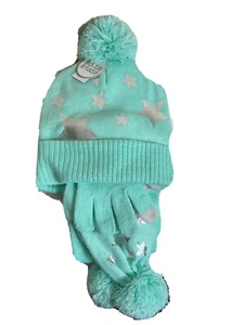 NWT Addie & Tate Hat Scarf Gloves Set Girls /Green With Silver  Star / For Littl - Picture 1 of 7