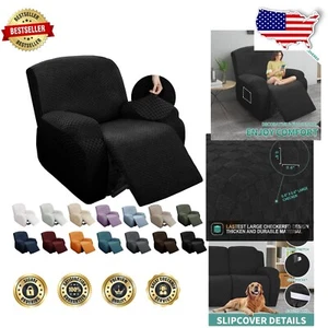 Elegant 4-Piece Stretch Recliner Slipcover Set in Black - Jacquard Design - Picture 1 of 9