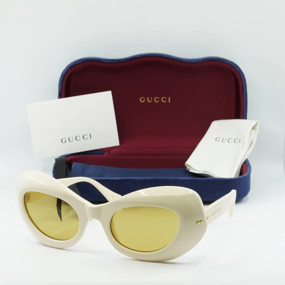 GUCCI 0990 Ivory White Yellow Oval Retro Fashion Designer Sunglasses GG0990S 001