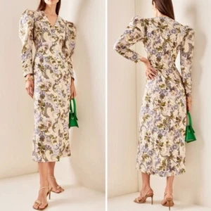 New Alemais Phillipa Dress AU 8 / US 4 Floral Long Puff Sleeve Linen Midi - Picture 1 of 13
