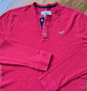 Hollister AF Henley Sudadera Hombres Mediana Roja Tejido Gofre Logo Pullover Térmico - Imagen 1 de 13