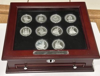 America’s Rarest Silver Dollar Proofs - 10  Copies In Wood Display Box - Image 1 of 4