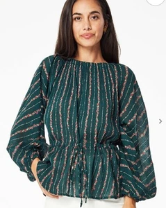 Roberta Roller Rabbit S M Mateaus Linden Peasant Blouse Top Shirt Green Gauze - Picture 1 of 6