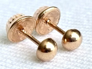 18k solid real rose gold earrings: half ball earrings • 4 mm - screw back - Picture 1 of 7
